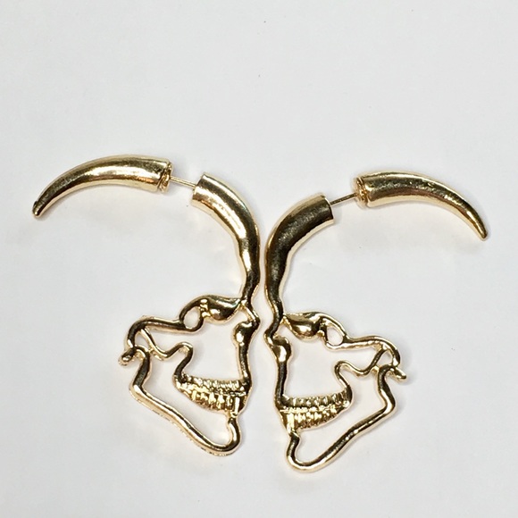 Gold Silouhette Skull Earrings - Picture 6 of 8